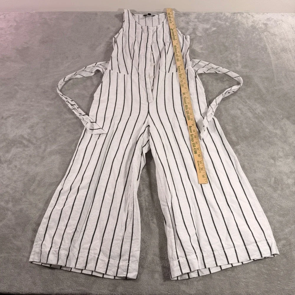 Banana Republic Jumpsuit Womens 00P White Black Stripe Linen Cotton Wide Leg